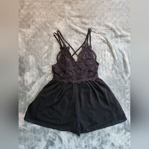 Iris Black Lace Romper
